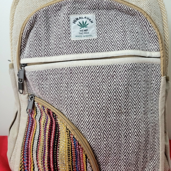 Moving sale final price Handmade Hemp & Cotton Patchwork Backpack - Picture 4 of 7